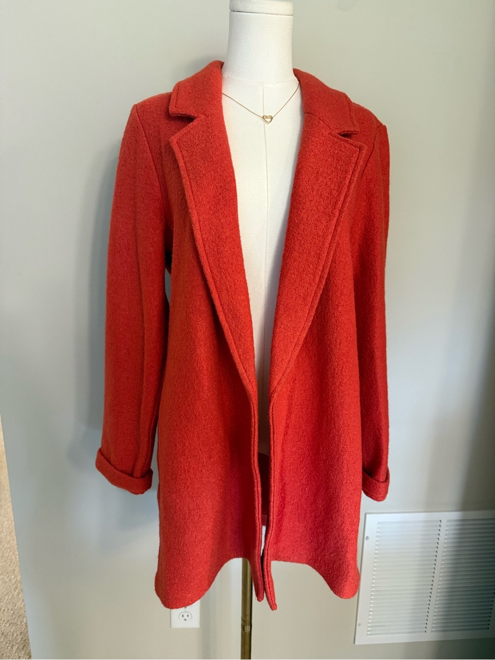 Rachel Zoe Wool Blend Open Front Coat Jacket Coral Orange Red Bouclé M Textured - Picture 6 of 7